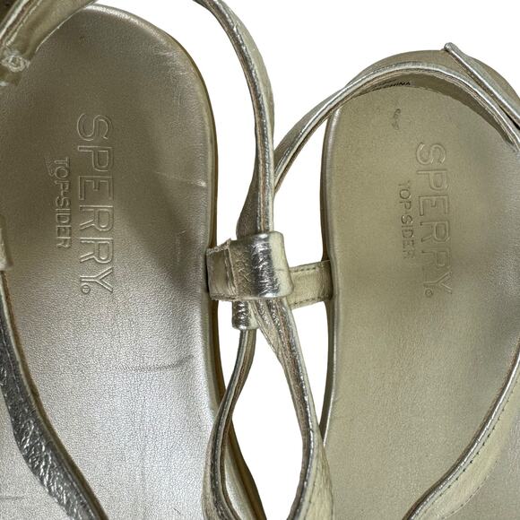 Sperry Top Sider Gold Buckled Ankle Strap Flat Flips Flop Sandals Size 9.5 - Picture 8 of 9